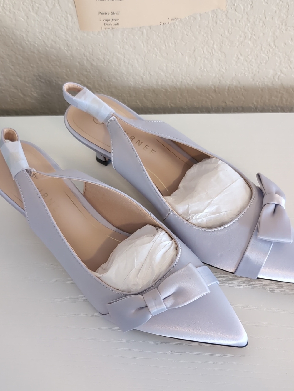 NWT Journee PALOMA Bow Pointed-Toe Slingback Flats - Satin & Silver